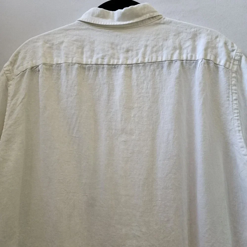 J. Crew Men XL Irish Linen Button Up Short Sleeve Pocket Top Shirt Coastal Beach